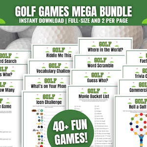 MEGA BUNDLE di giochi di golf, Quiz per feste di golf, Giochi a tema golf, Pacchetto di giochi di golf stampabili, Idee per feste di golf, Giochi per anziani, Giochi per adulti