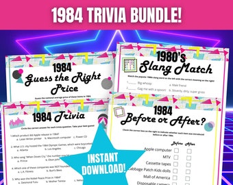 1984 Trivia Games BUNDLE for 40th Birthday Party, 40th Anniversary, 40th Reunion, Fun 1980s Party Games, 80s Trivia, Born in 1984 Trivia