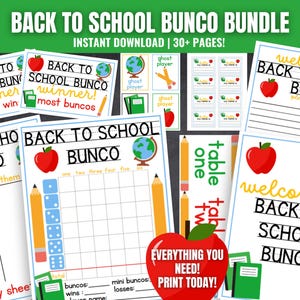 Back to School Bunco MEGA Bundle, Printable August Bunco, September Bunco, School Theme, Bunco Scorecards, Tally Sheets, Table Numbers
