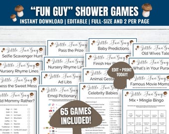 Fun Guy Baby Shower Games Bundle: 65 Fall Shower Activities (Printable, Editable Canva)