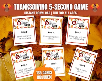 Thanksgiving 5 Second Game: Fun Printable Cards (Digital Download)