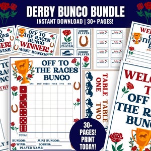 Derby Bunco MEGA Bunco, imprimable Off to the Races Bunco, Kentucky Races Bunco, thème Derby, cartes de pointage Bunco, feuilles de pointage, numéros de table