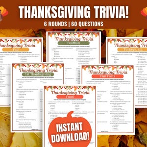 Thanksgiving Trivia Games Bundle: 6 Fun Trivia Quizzes (Digital Download)