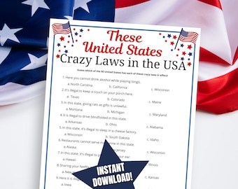 American States Trivia Game: Patriotic 4th of July Quiz (Digital Download)