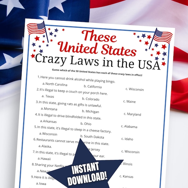 These United States Quiz Game, Memorial Day Game, 4th of July Party, Patriotic Game, 50 States Trivia, American Trivia Game, Labor Day Game