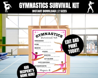 Gymnastics Survival Kit: Editable Gift Bag Tags (Digital Download, PDF)