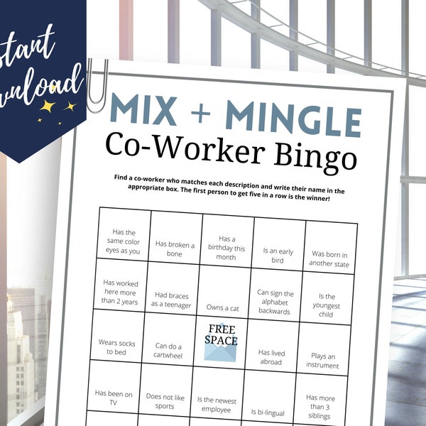 Bingo para compañeros de trabajo de Office Party, divertido juego de bingo de trabajo, juegos para conocerte, juegos de formación de equipos, juego para romper el hielo en Office, ideas para fiestas de trabajo