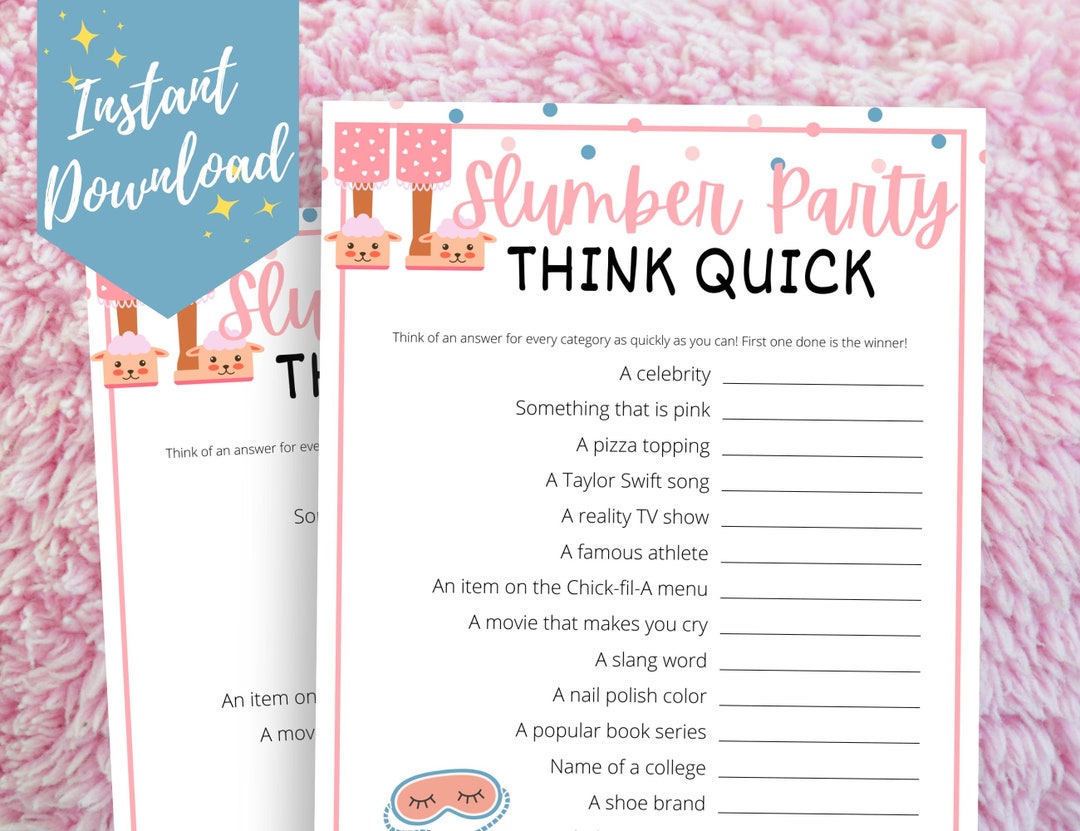 Slumber Party Think Quick Game Fun Sleepover Game for Teen & Etsy