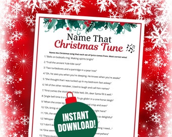 Kerstnaam die Tune Game, Kerstmuziekfeestspel, Kerstfeestspellen, Vakantiemuziekspel, Kerstliederenspel, PRINT THUIS