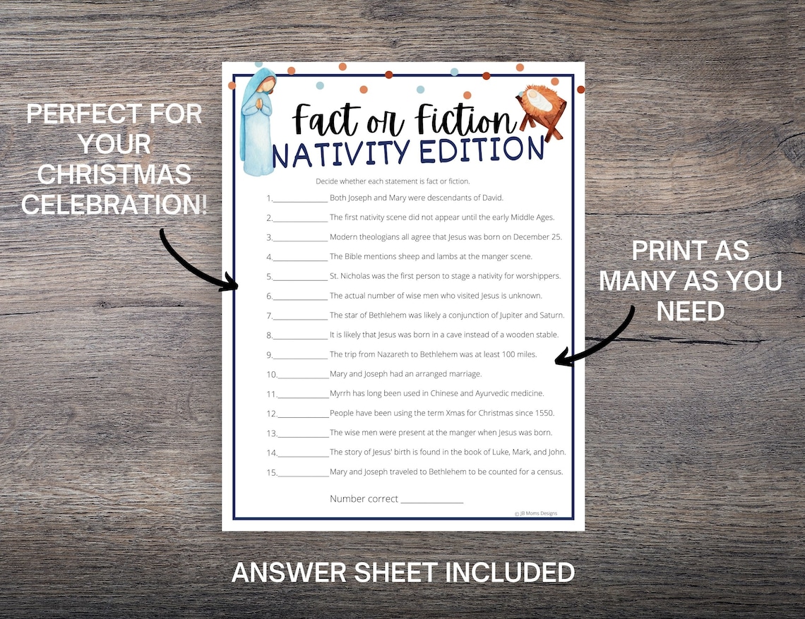 Bible Christmas Trivia Nativity Fact or Fiction Game Etsy