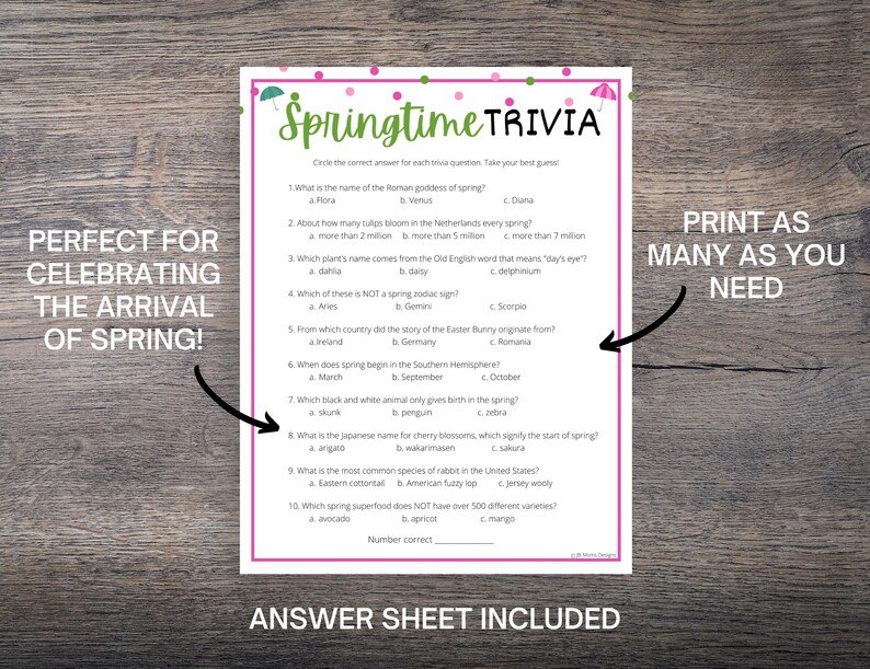 Spring Trivia Game Printable Fun Spring Questions and Etsy