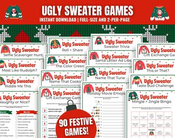 Ugly Sweater Party Games MEGA BUNDLE: 50 Festive Holiday Games, Activities Icebreakers (Instant Download)