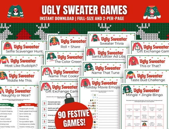 Ugly Sweater Party Games MEGA BUNDLE: 50 Festive Holiday Games, Activities Icebreakers (Instant Download)
