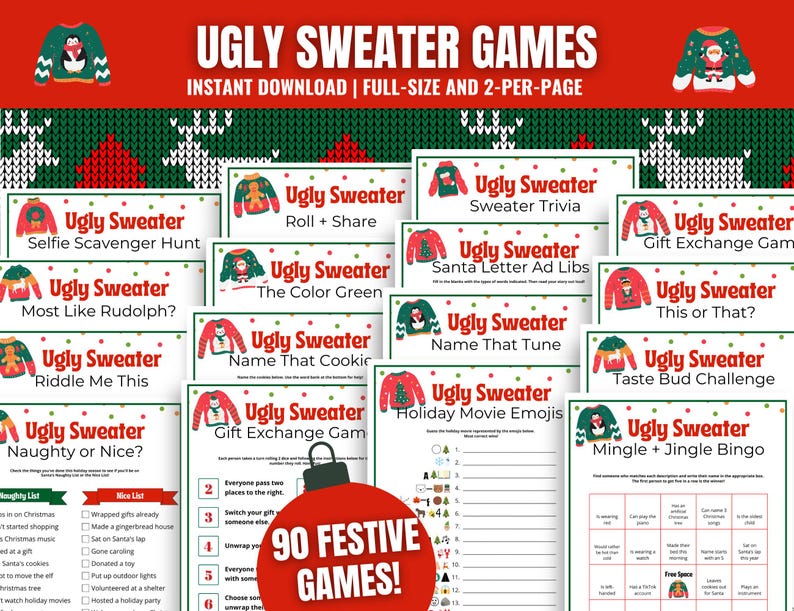 Ugly Sweater Party Games MEGA BUNDLE, Ugly Sweater Games for Teens & Adults, Ugly Christmas Sweater Party, Holiday Office Party Games, Christmas Sweater Party, Ugly Sweater Activities, Ugly Sweater Ideas
