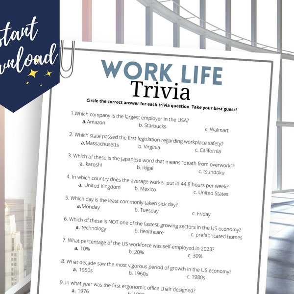 Work Trivia Game, Fun Office Party Idea for Team Building, Staff Appreciation, Breakroom Trivia Game, Staff Party Games, Printable Work Game