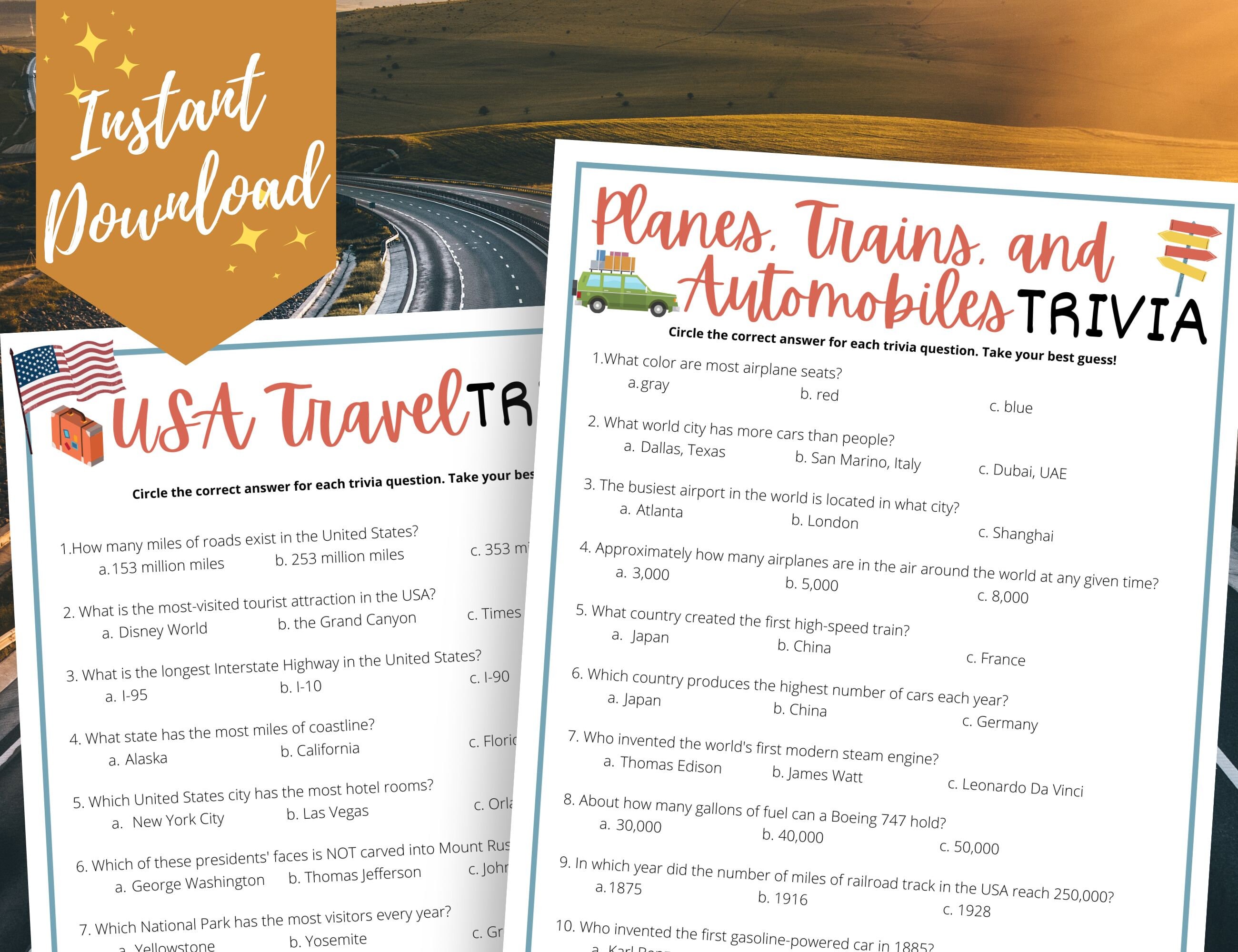 Road Trip Trivia Game BUNDLE USA Travel Trivia Questions & Etsy