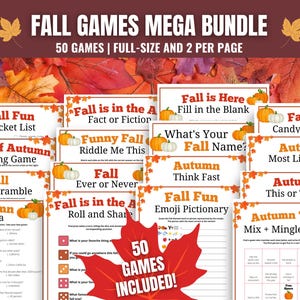Fall Games MEGA BUNDLE, 50 Fall Activities for Kids & Adults, Autumn Games, Classroom Games, Fall Fun, Autumn Activities, Family Games