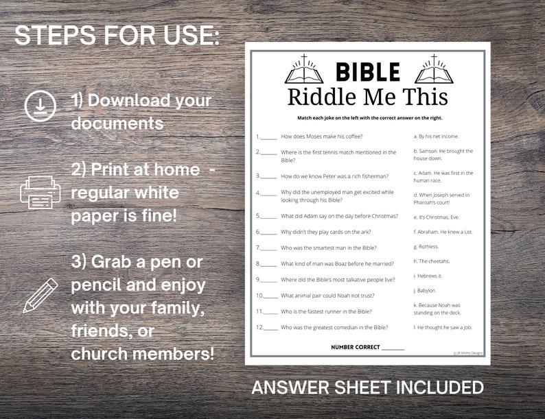 Bible Riddle Me This Game Fun Printable Bible Game for Kids - Etsy
