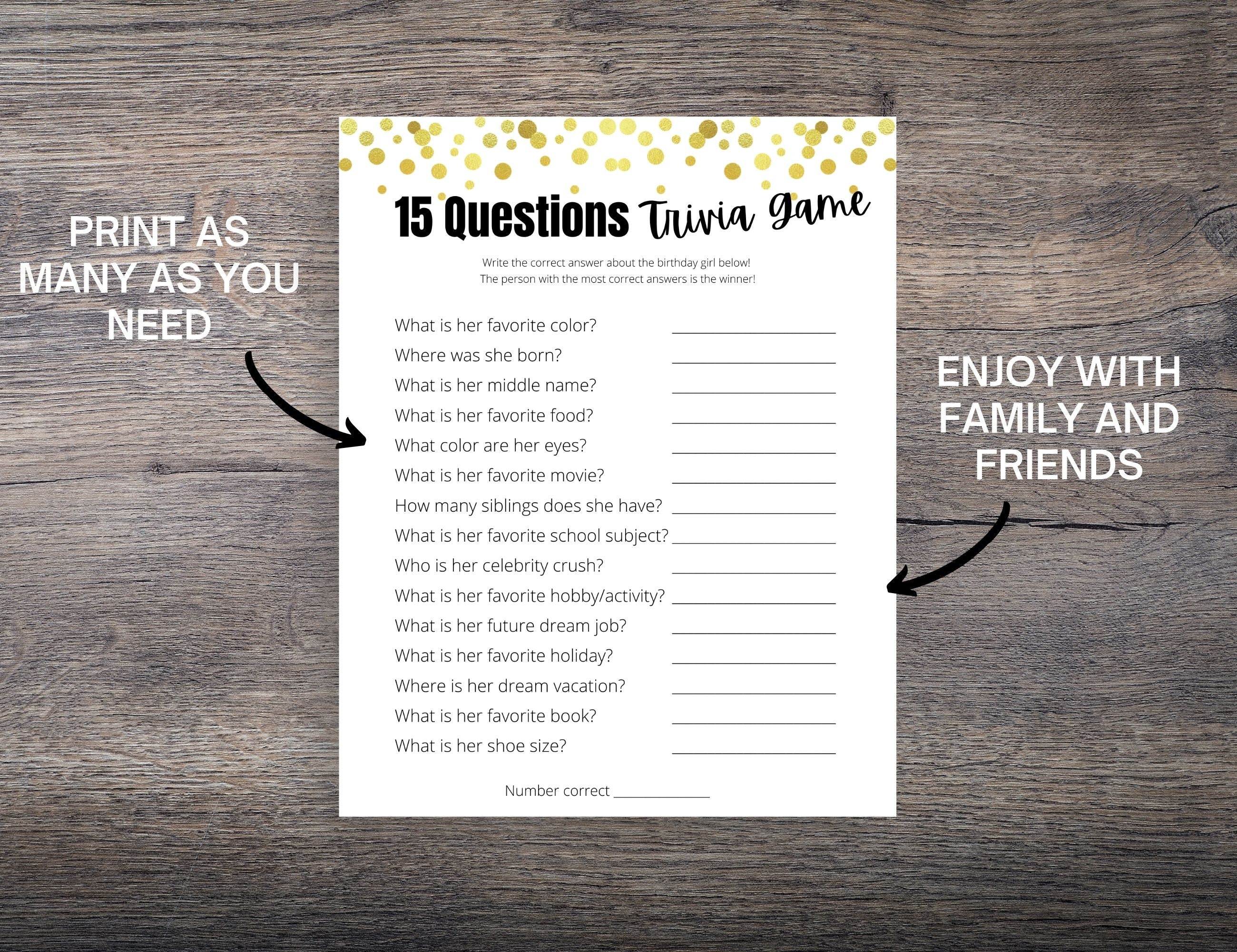 Quinceañera 15 Questions Trivia Game Quinceañera Party Game Etsy