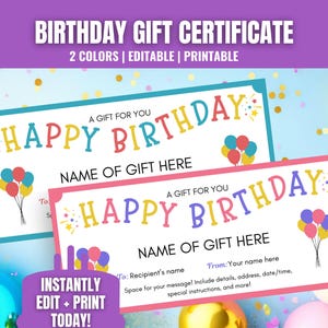 Kids Birthday Gift Certificate, Birthday Coupon, Printable Birthday Voucher, Birthday Gift Ticket, Editable Birthday Certificate Template