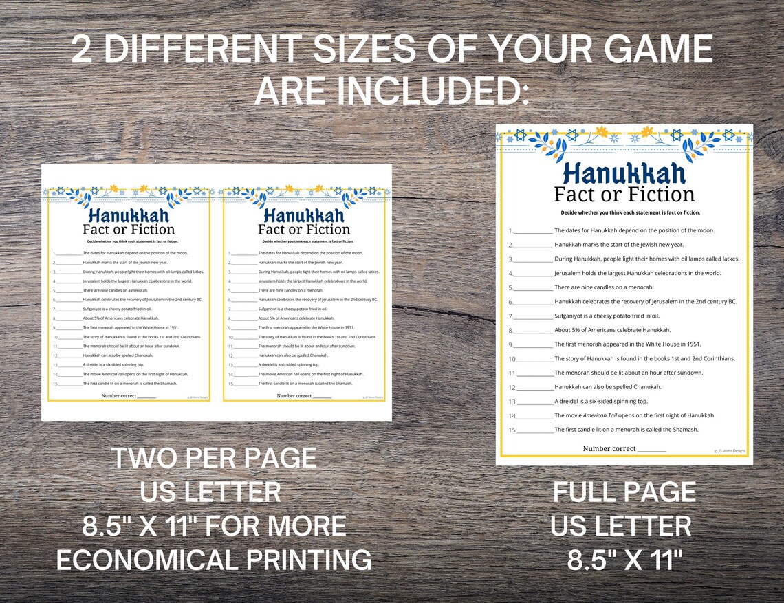 Hanukkah Fact or Fiction Game: Fun Trivia Quiz (print at Home) - Etsy