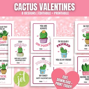 Kaktus-Valentinstagskarten für die Schule, Sukkulenten-Valentinstagskarten, süße Schul-Valentinstagskarten, druckbare Kaktus-Valentinstagskarten