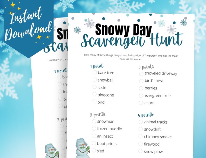 Snowy Day Scavenger Hunt Game Winter Game Idea Kids' Etsy