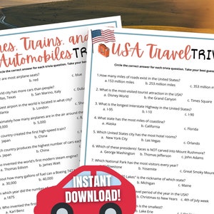 Road Trip Trivia Game Bundle: USA & Transportation (Printable)