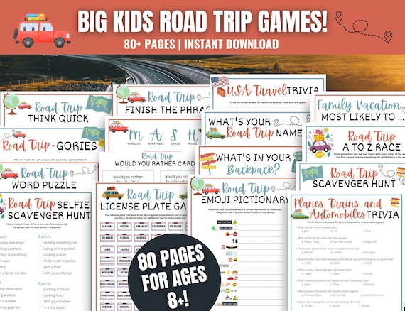 Road Trip Games Bundle for Tweens & Teens: 80-Page Travel Activities (PDF Download)