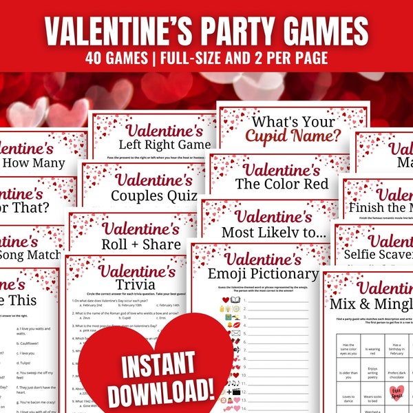 Valentine’s Games MEGA BUNDLE, Fun Valentine's Party Games, Valentine's Day Games,  Valentine's Day Trivia Games, Valentine's Day Party