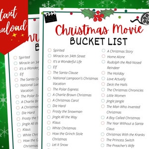 Christmas Movie Bucket List Printable, Christmas Movie Checklist, Fun Christmas Vacation Idea, Christmas Movie Marathon, Holiday Movie List