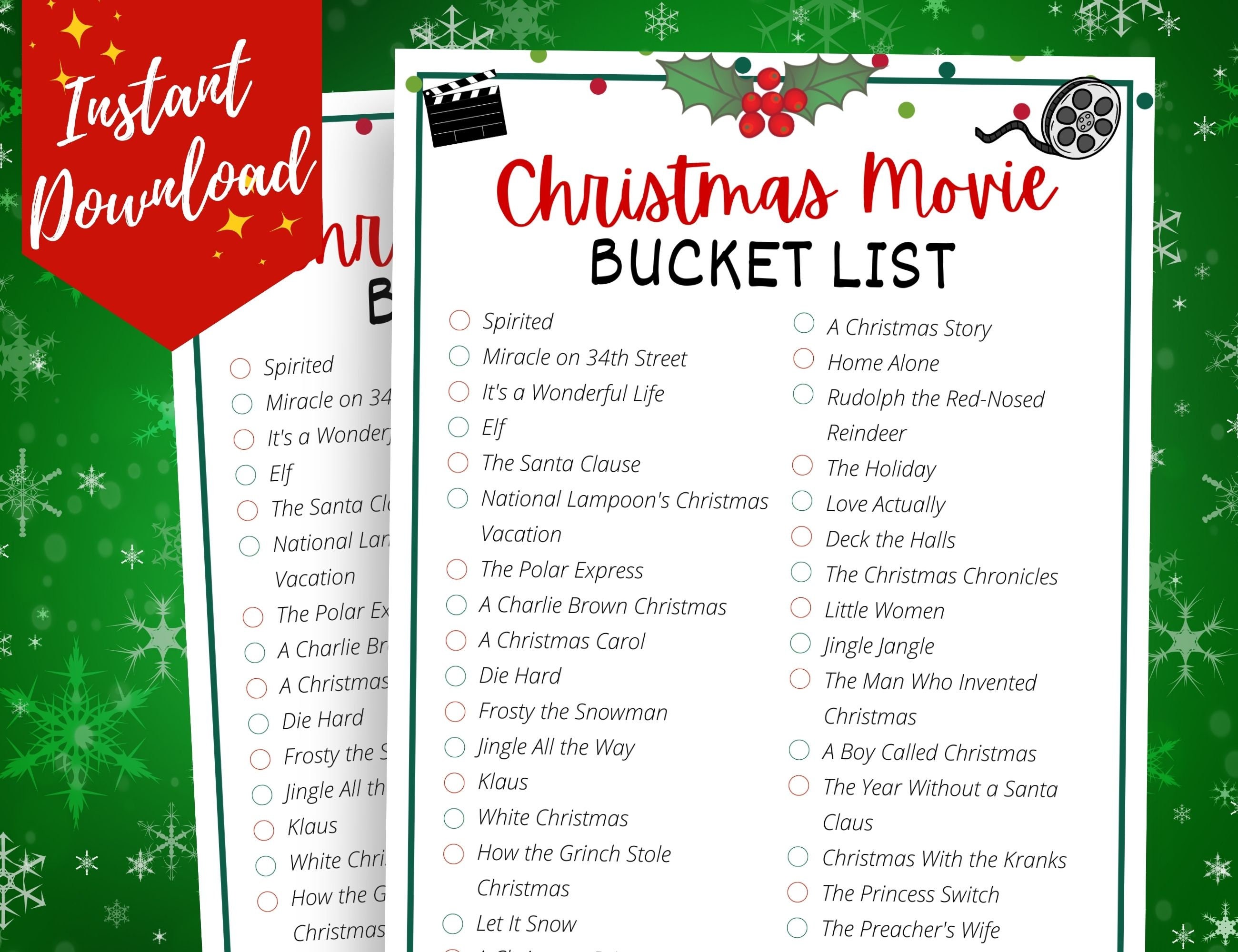 Christmas Movie Bucket List Printable Christmas Movie Etsy
