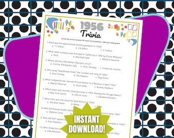 1956 Quiz-Spiel: 70 Jahre Geburtstagsparty, Thema der 50er Jahre (Instant Download)