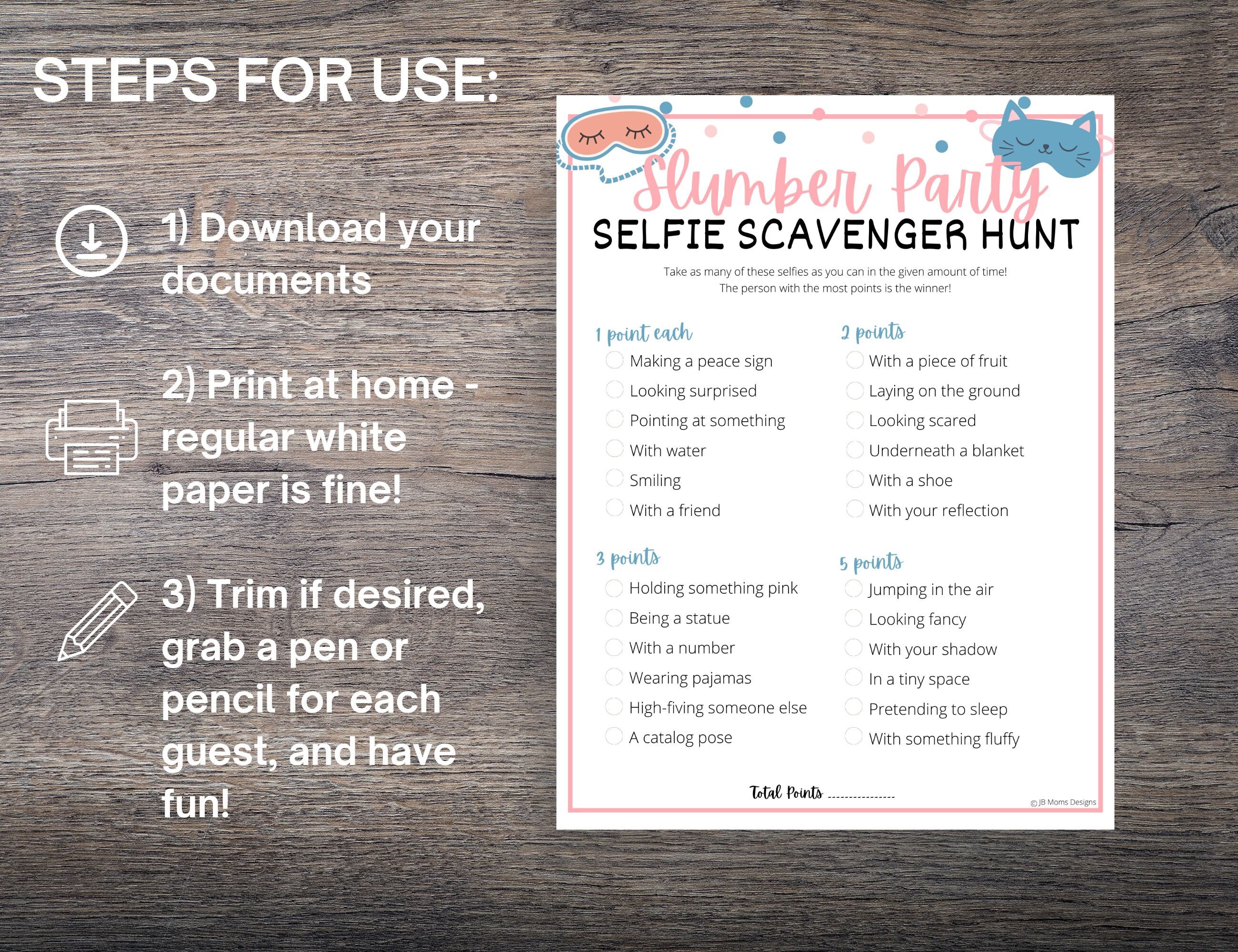 Slumber Party Selfie Scavenger Hunt Game Fun Sleepover Game Etsy