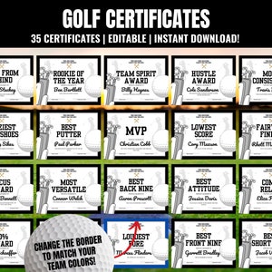 Editable Golf Award Certificates: End of Season Team Awards (Digital Download)