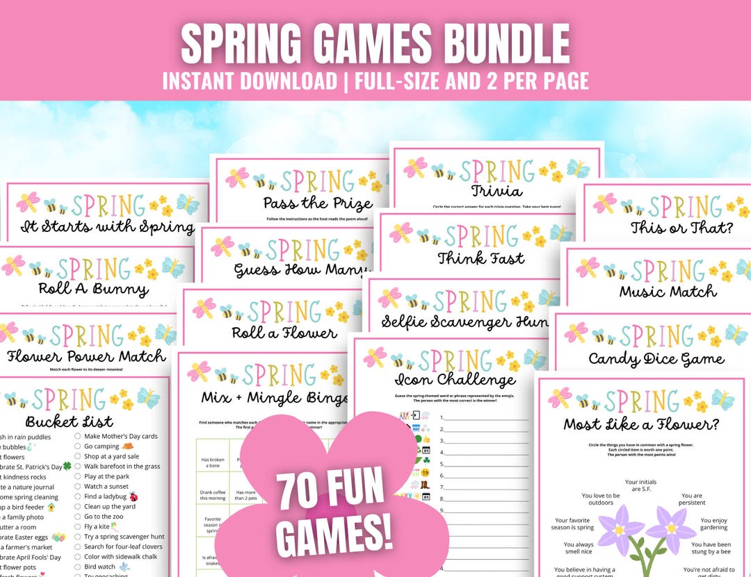 Spring Games Bundle: 70 Printable Party Games, Activities and ...
