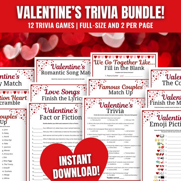 Valentine’s Day TRIVIA BUNDLE, Valentine's Day Party Games for Adults, Fun Valentine's Quiz Bundle, Adult Valentine's Party Ideas