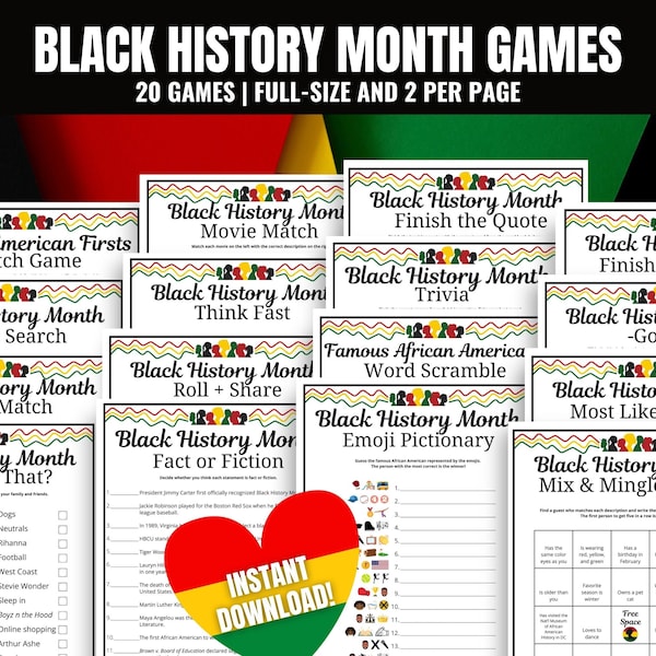 Black History Month 20-Game MEGA Bundle, African American History Month Trivia, Black History Activities, Black History Month Games