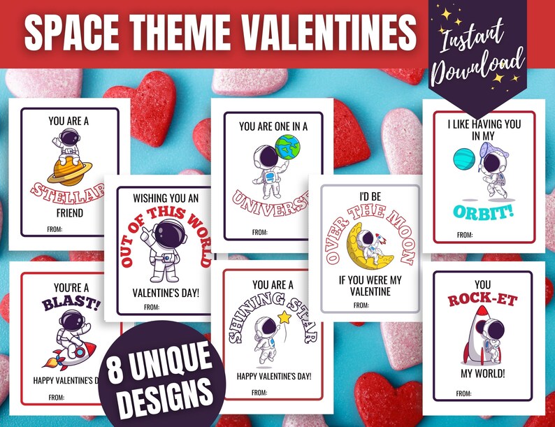 Outer Space Valentines Cards Printable Class Valentine Cards - Etsy