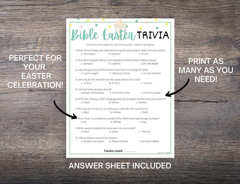 Bible Easter Trivia Game Fun Religious Easter Quiz for Youth - Etsy