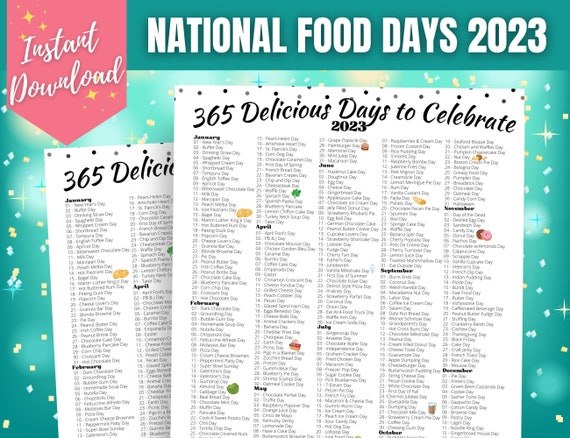 365 Food Days to Celebrate in 2023 National Food Days - Etsy