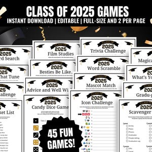 Klasse von 2025 Abschlussfeierspiele: 45 Spiele MEGA Bundle (druckbare PDF)