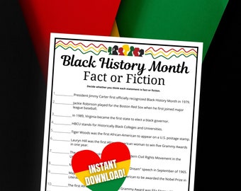 Black History Month Fact or Fiction Game, African American Trivia Game, Black History Month Printable Game, Black History Month Quiz