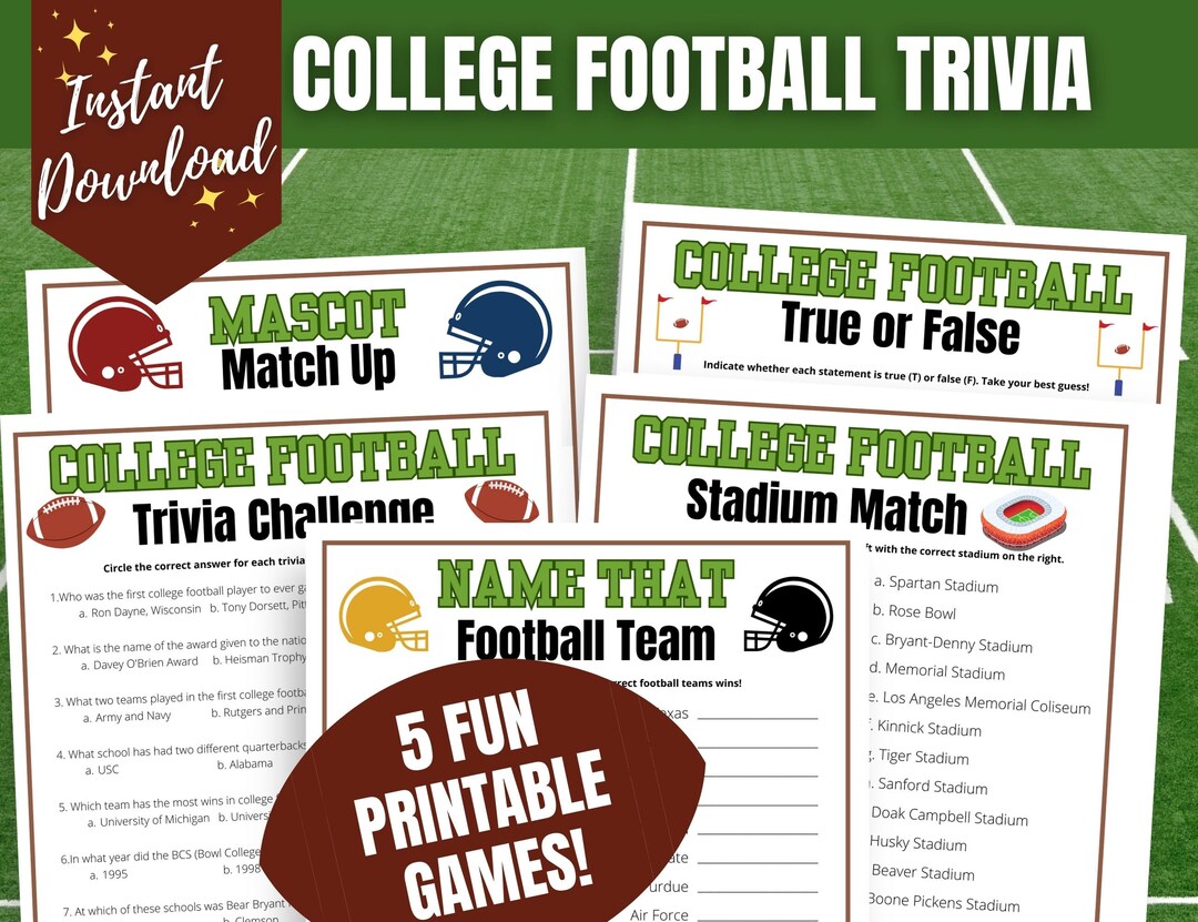 College Football Trivia Games Bundle, College Football Party Printables
