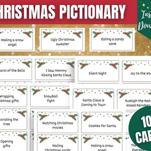 100 Christmas Pictionary Cards, Printable Christmas Pictionary Cards, Christmas Family Game, Christmas Eve Activity, Fun Holiday Party Idea