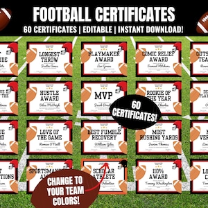 Editable Football Certificates, Football Awards, Football Team End of Season Awards, Football Team Party, Football Season Awards