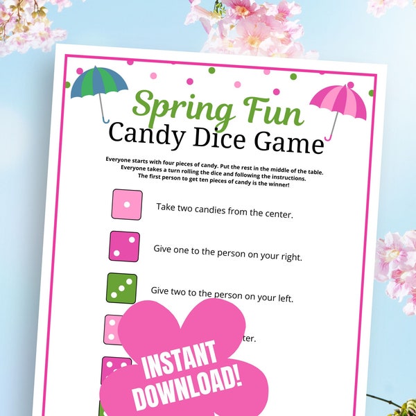 Spring Candy Dice Game, Fun Spring Game for Kids & Teens, Spring Classroom Game, Group Game, Easy Kids Springtime Activity, Fun Candy Game