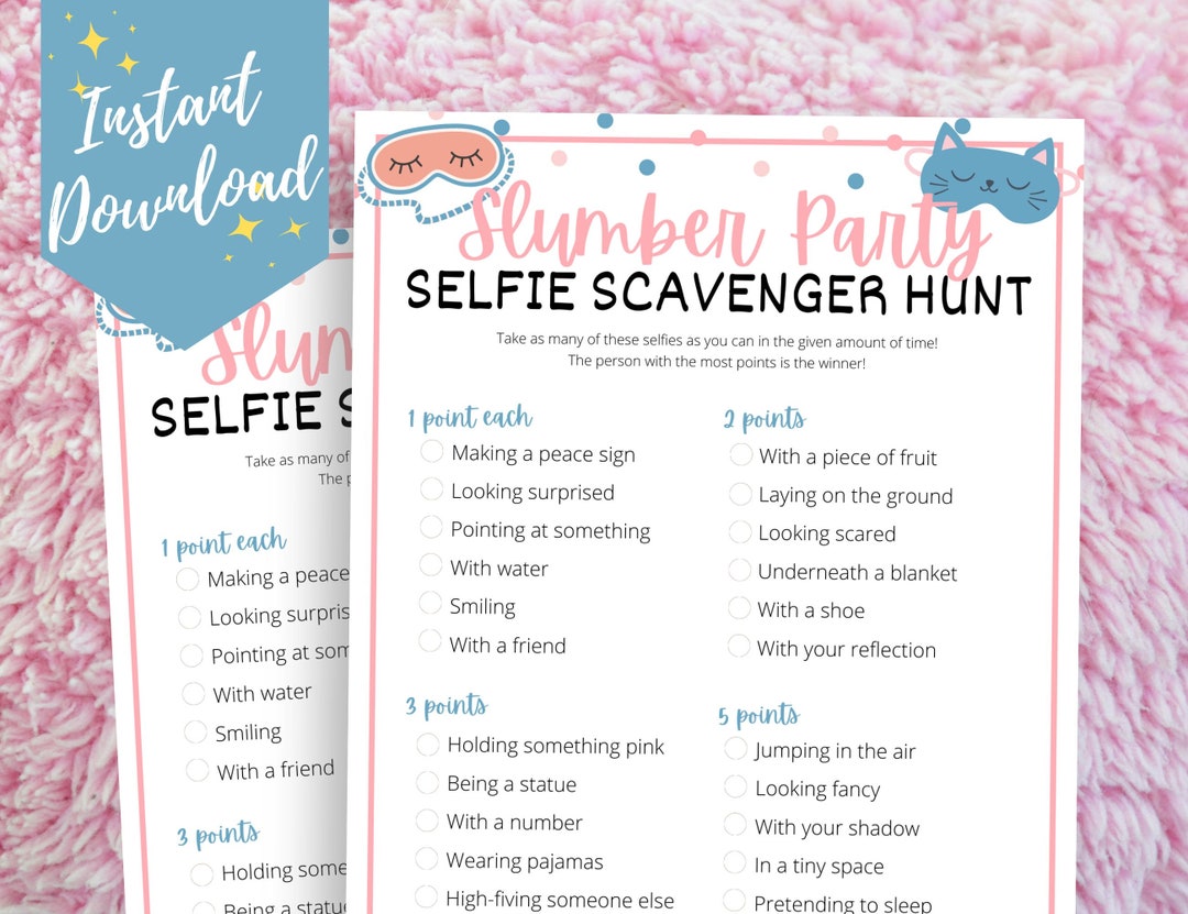 Slumber Party Selfie Scavenger Hunt Game Fun Sleepover Game Etsy