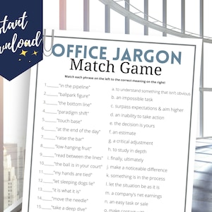 Office Jargon Matching Game, Fun Work Party Game for Team Building, Staff Appreciation Activities, Happy Hour Games, Office Party Game Ideas