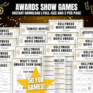 Hollywood Party Games Bundle: 50 Printable Movie Awards Games, Activities and Icebreakers (PDF)